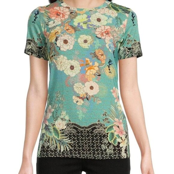Johnny Was Tops - Johnny Was Millay Floral Print Crew Neck Short Sleeve Bamboo Knit T-Shirt SZ XL